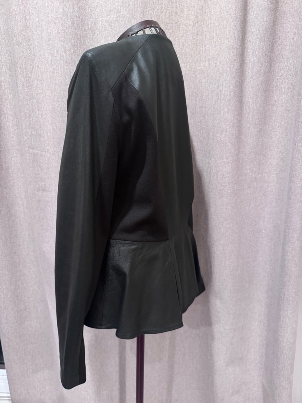 Bagatelle - Black Leather - Moto Jacket - Peplum - Zip - Mixed Media- M - Picture 7 of 16